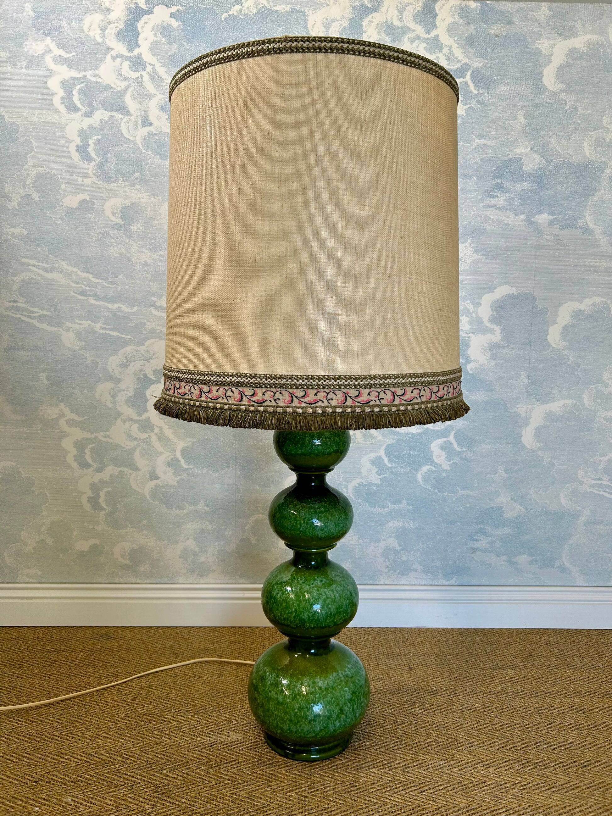 Green ceramic sun lamp/table, Kaiser Leuchten, Germany, 1960s elegance.