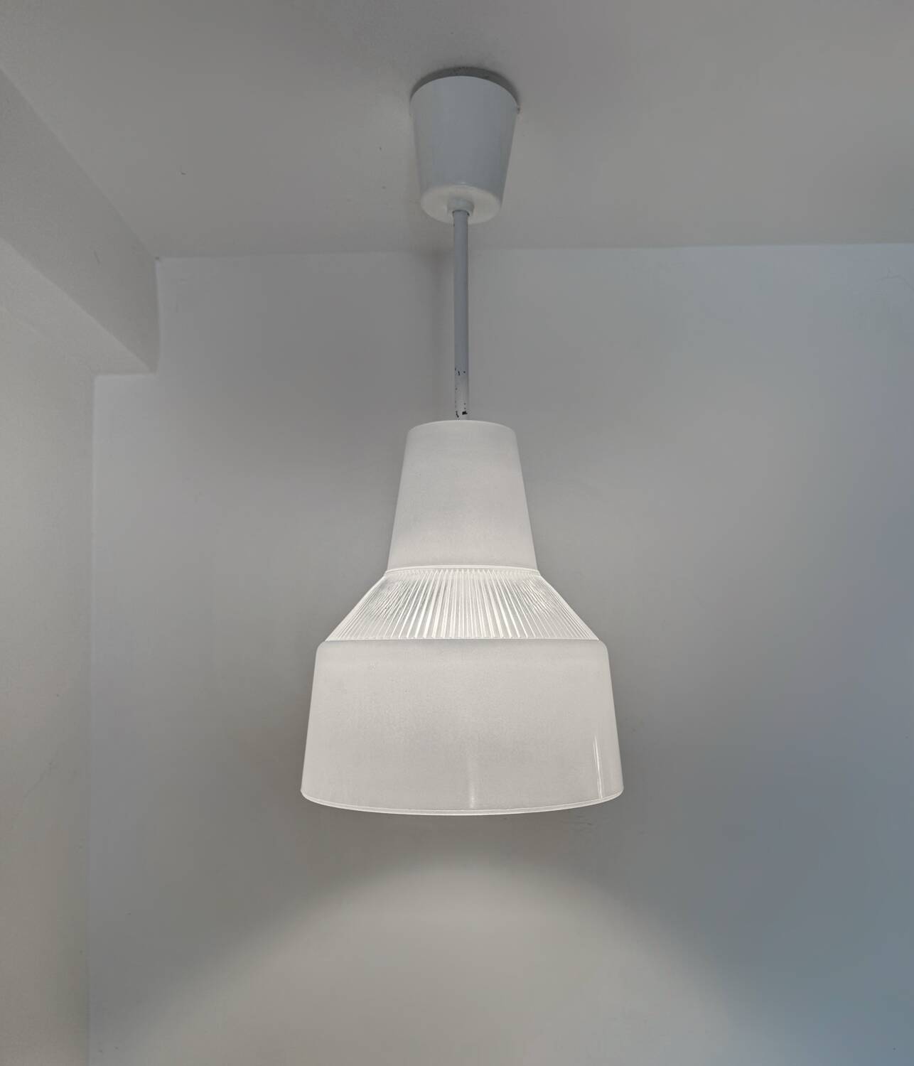 Holophane glass chandelier from the 1970s.