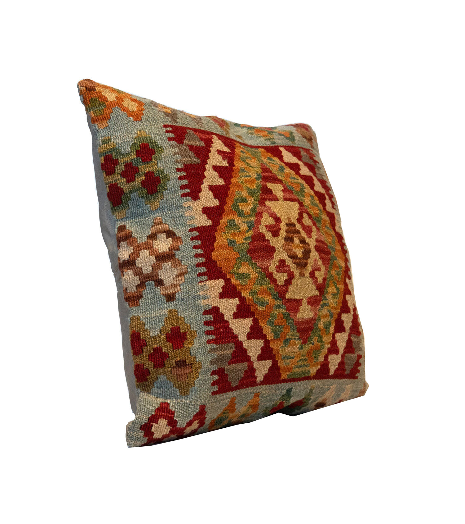 Handmade flatwoven kilim cushion covern- geometric wool cushion- 45x45cm