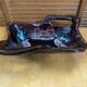 Coupe Centre De Table VALLAURIS Céramique Marron & Bleu Vintage #E172