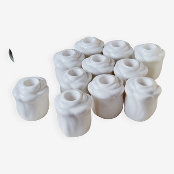 Set of 11 mini rose-shaped porcelain candle holders