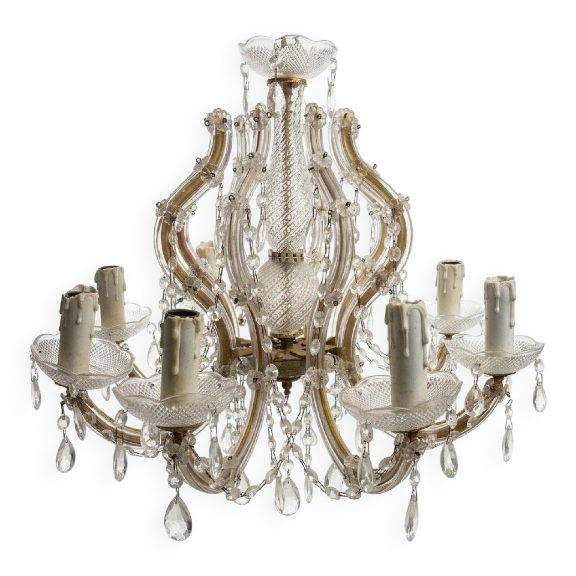 Antique crystal chandelier with 8 lights and drop pendants -