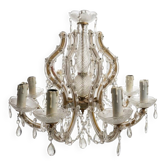 Lustre ancien cristal 8 lumieres pendeloques gouttes -