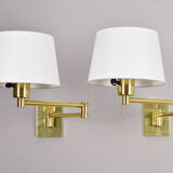 Two Mid-Century Modern Swing Arm Brass Sconces by George W Hansen for Metalarte