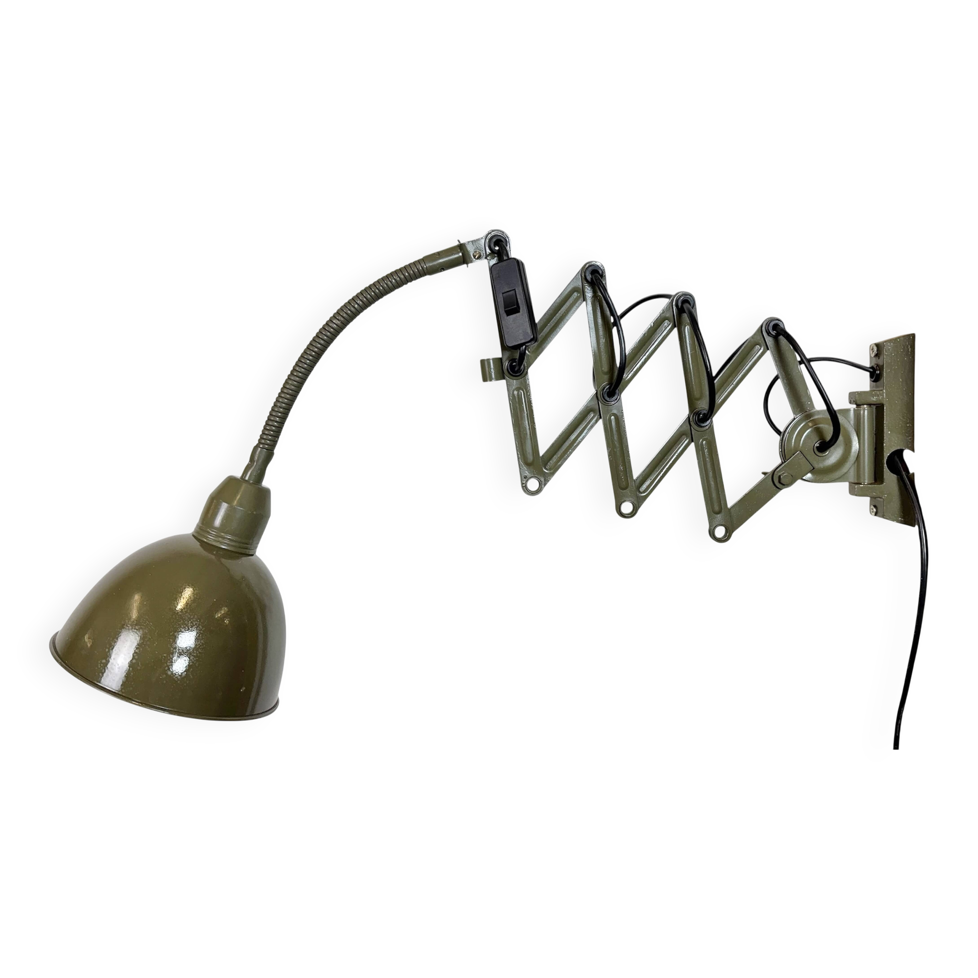 Green Industrial Military Gooseneck Scissor Wall Lamp from Elektroinstala,