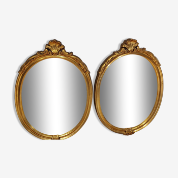 Paire de miroirs oval  doré vintage