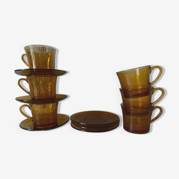 Coffee service for 6 people Duralex amber glass