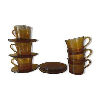 Coffee service for 6 people Duralex amber glass