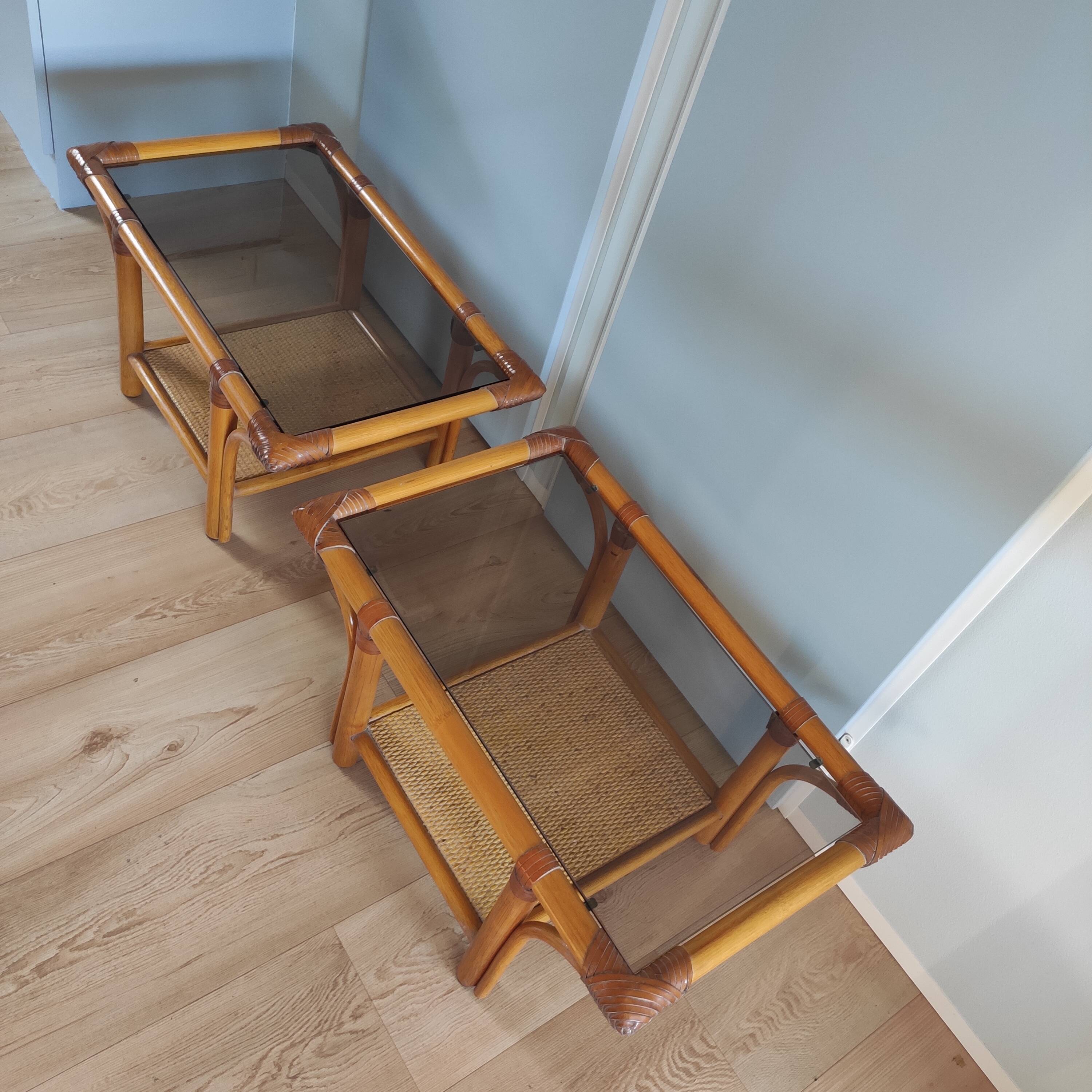 Pair of rattan bedside tables