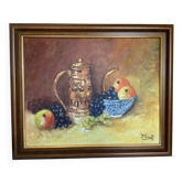 Still life painting with dedication, oil on canvas, signed
