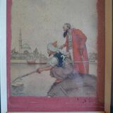 Orientalist watercolor print framed and under glass