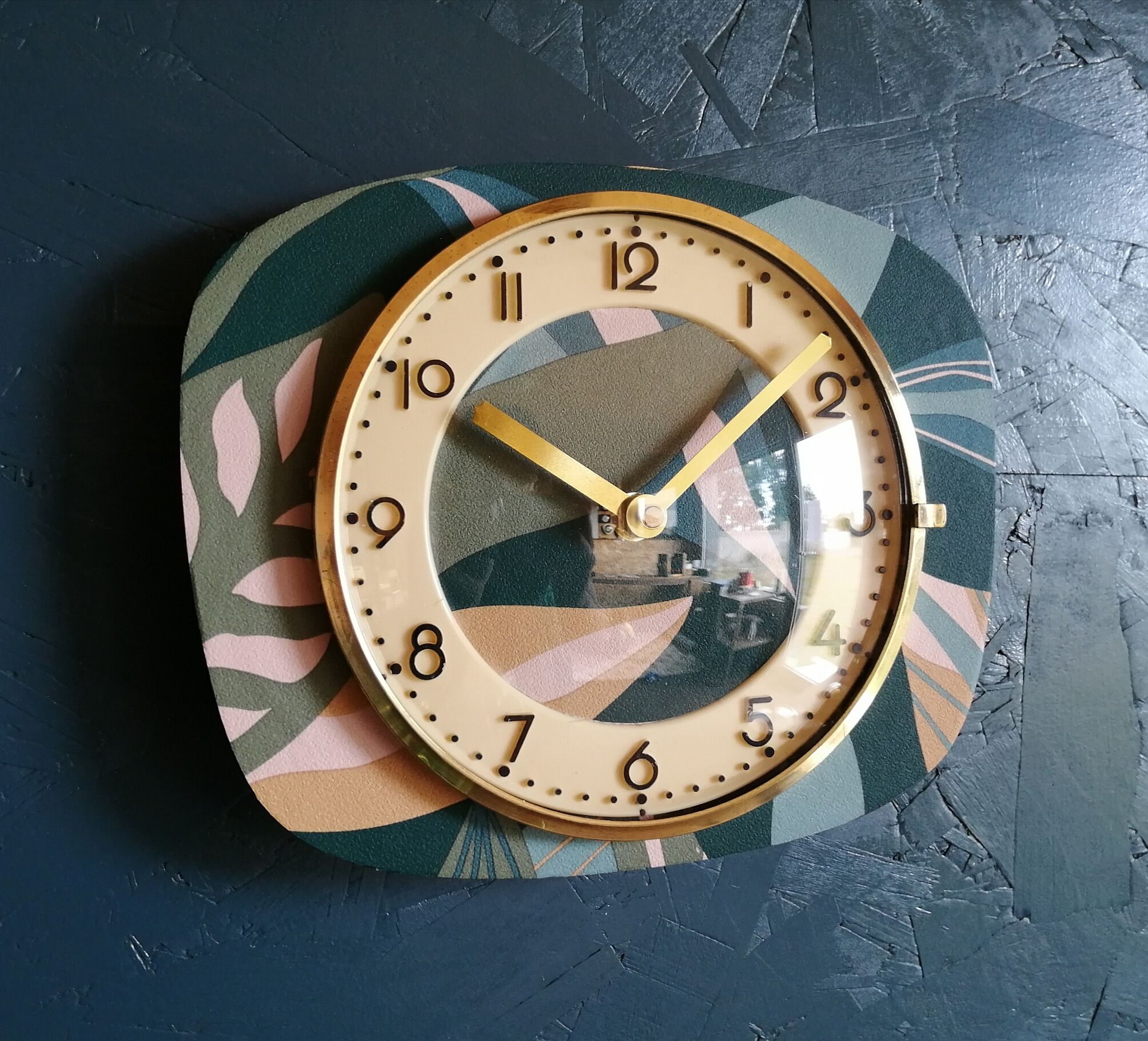 Vintage clock silent rectangular wall clock "Blue Green Pink"