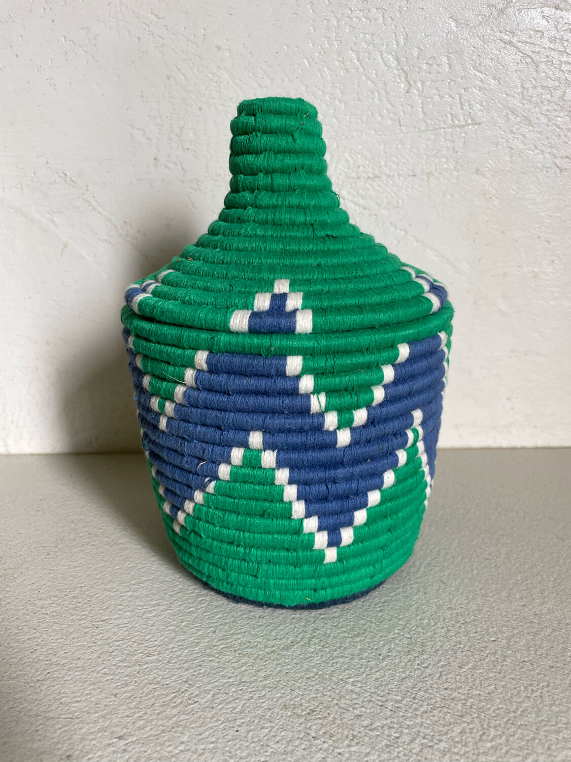 Bohemian artisanal Moroccan box colored green and blue