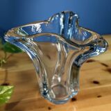 Large Twisted Crystal Vase with Three Points 20th Century Round Base Height 24cm