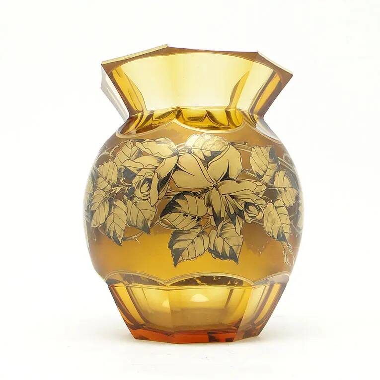 Vase, crystal, hand-painted, designed by Kamenický Šenov, Czech Republic, 19th century