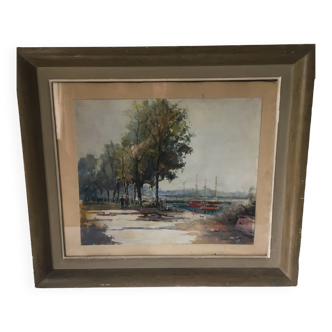 Watercolor 1950 signed Pratx Bernard