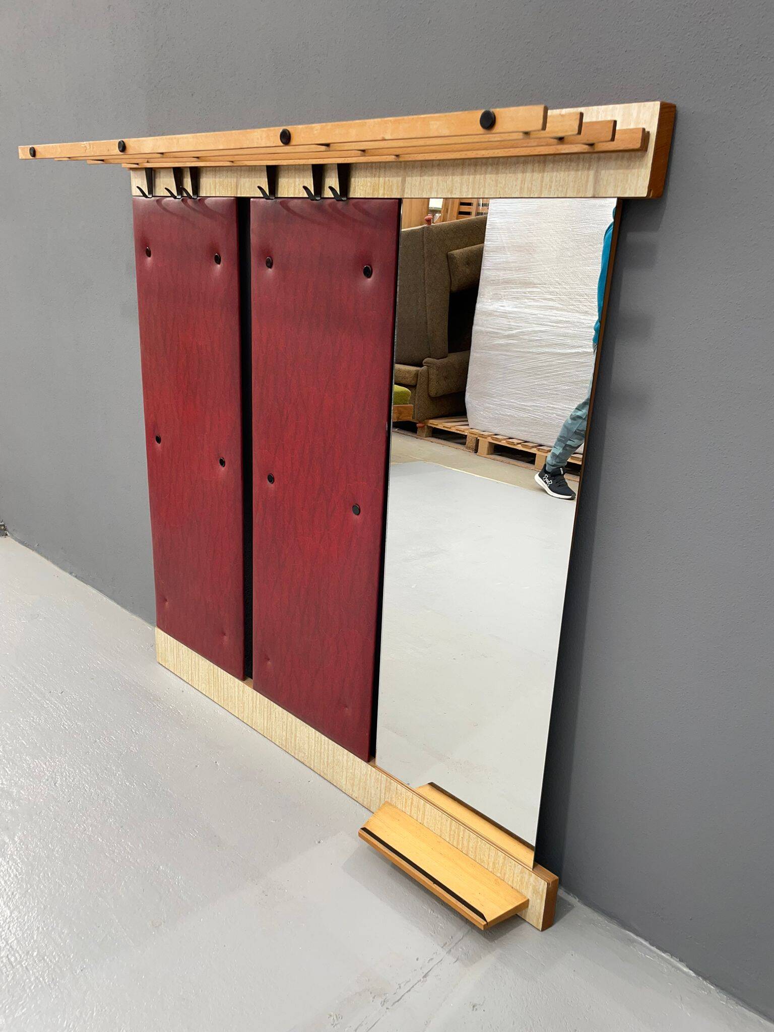 Vintage Wall-Mounted Hallway Panel with Hooks, Mirror & Shelf, 1960s