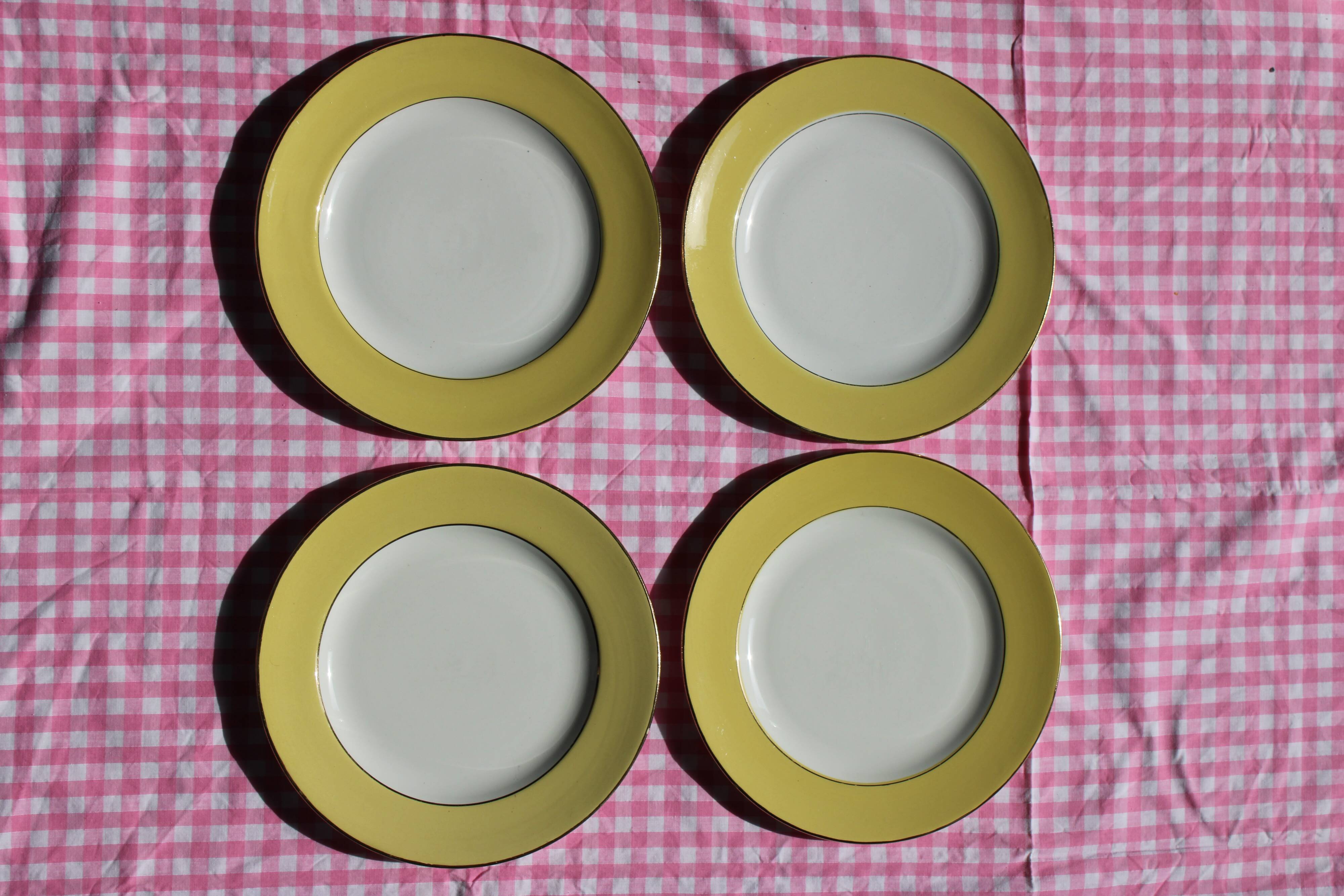 4 yellow L'amandinoise vintage dinner plates