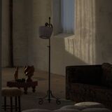 20th-century wrought iron floor lamp with swirling detail, Danish Art Deco.