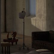 20th-century wrought iron floor lamp with swirling detail, Danish Art Deco.