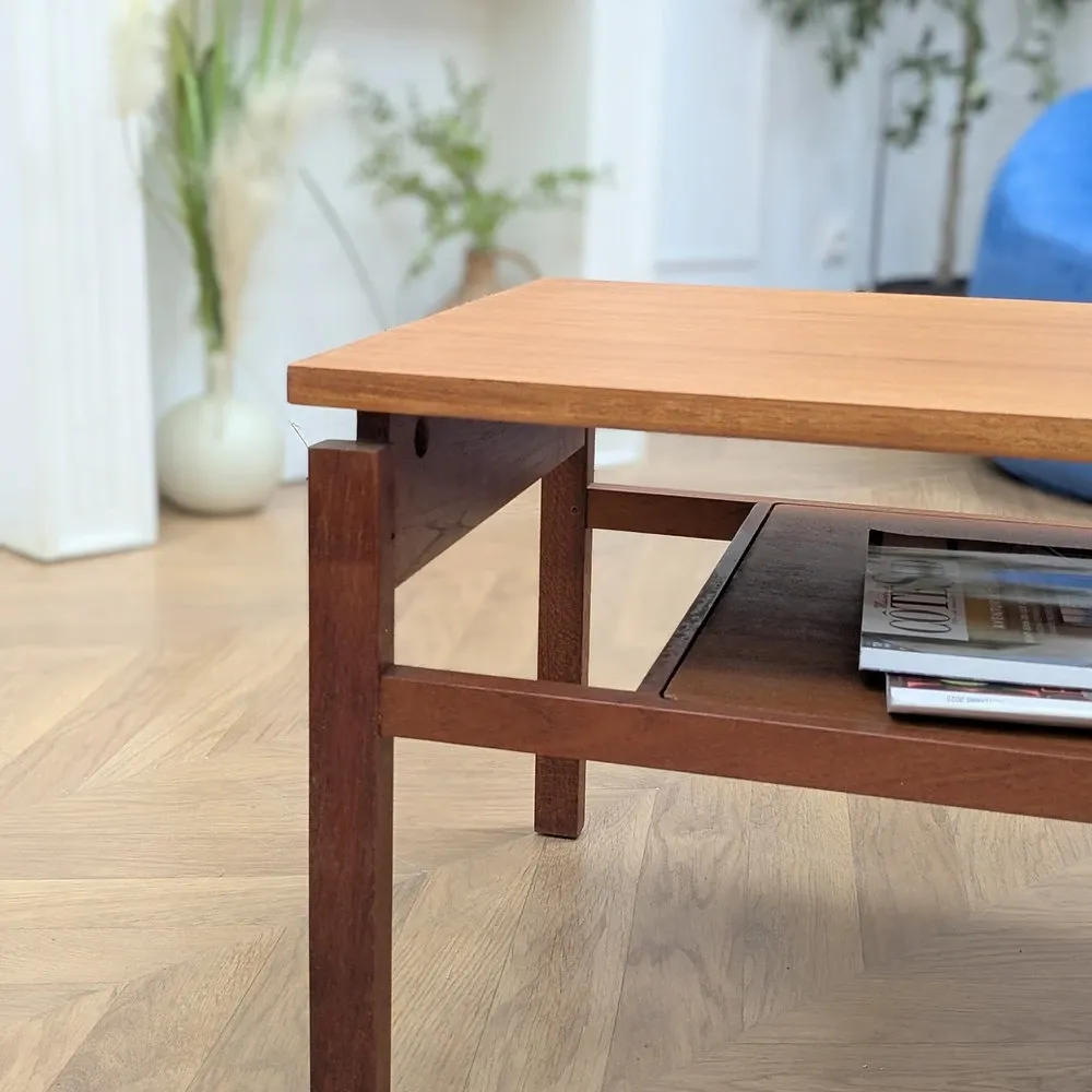 Table basse scandinave teck double plateau