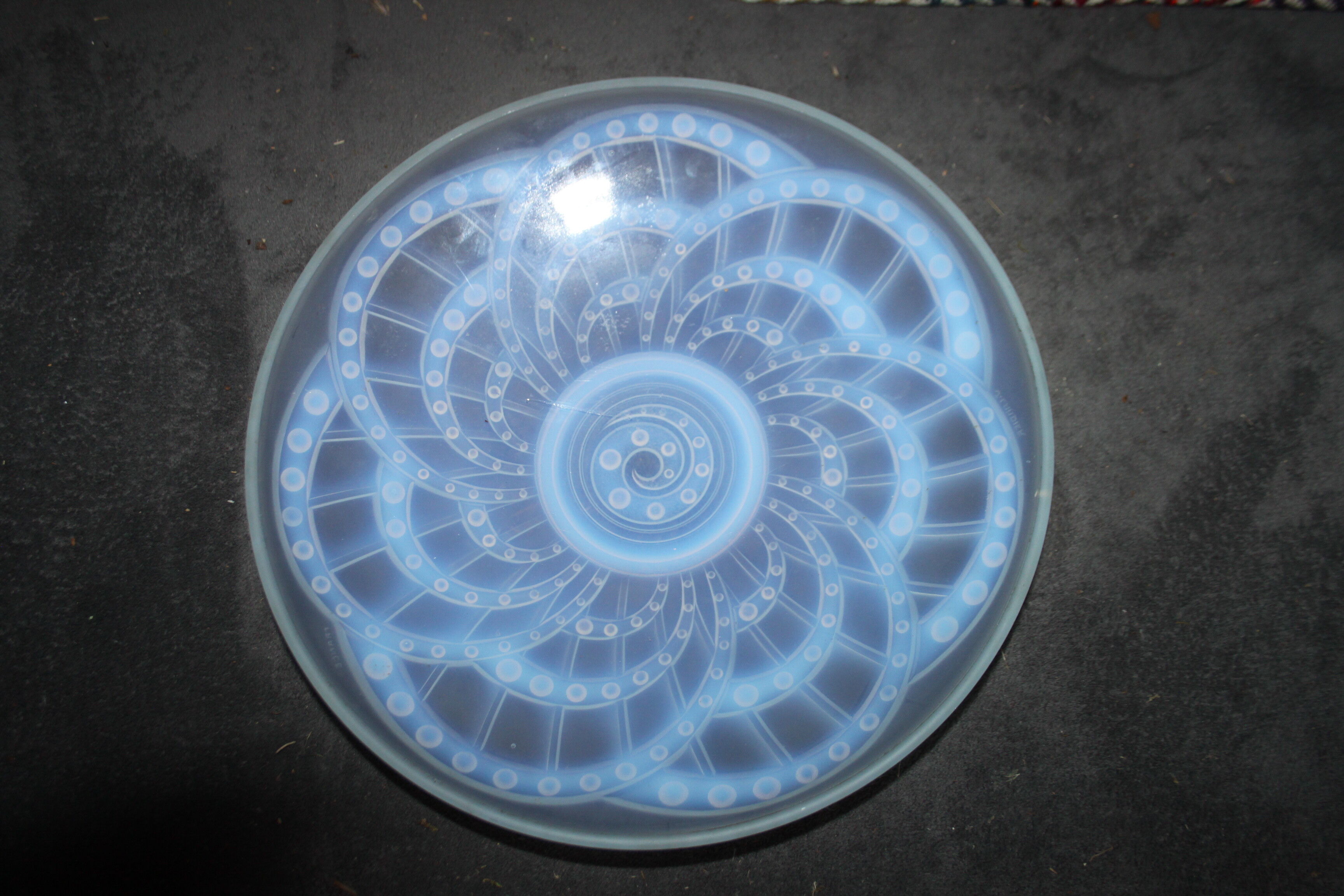 1930s opalescent glass art deco cut. Signed J Landier