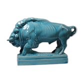 Bison Zsolnay in turquoise glazed earthenware, Hungary, 1940s-50s.