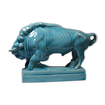 Bison Zsolnay in turquoise glazed earthenware, Hungary, 1940s-50s.