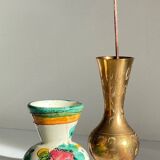 Vases céramique et laiton artisanal vintage