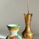 Vintage handcrafted ceramic and brass vases