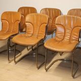 Series of 6 vintage Cidue Italy chairs in leather and metal, 1970s