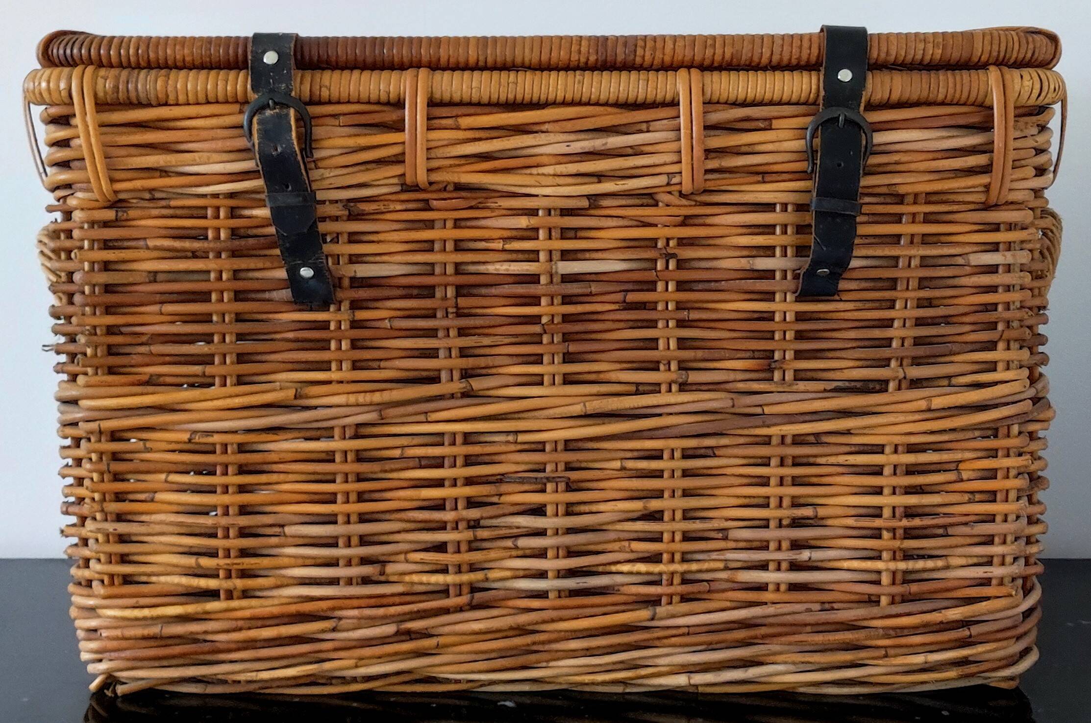 Wicker, rattan & leather travel trunk