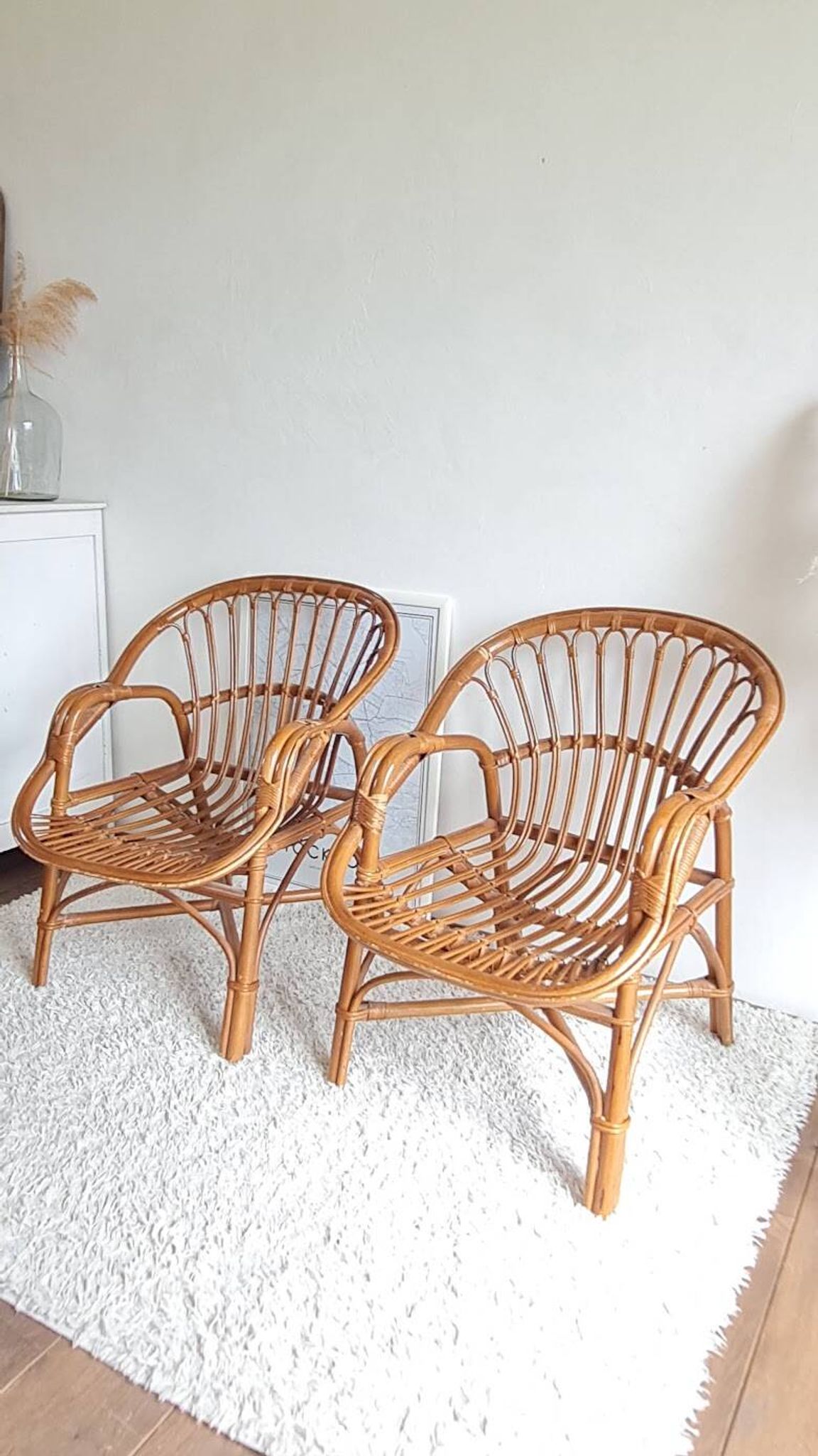 Paire de fauteuils en rotin vintage circa années 70