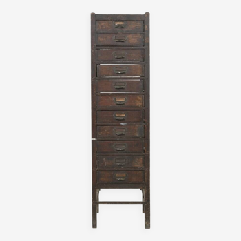 Column with 11 drawers in old teak