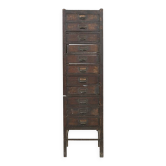 Column with 11 drawers in old teak