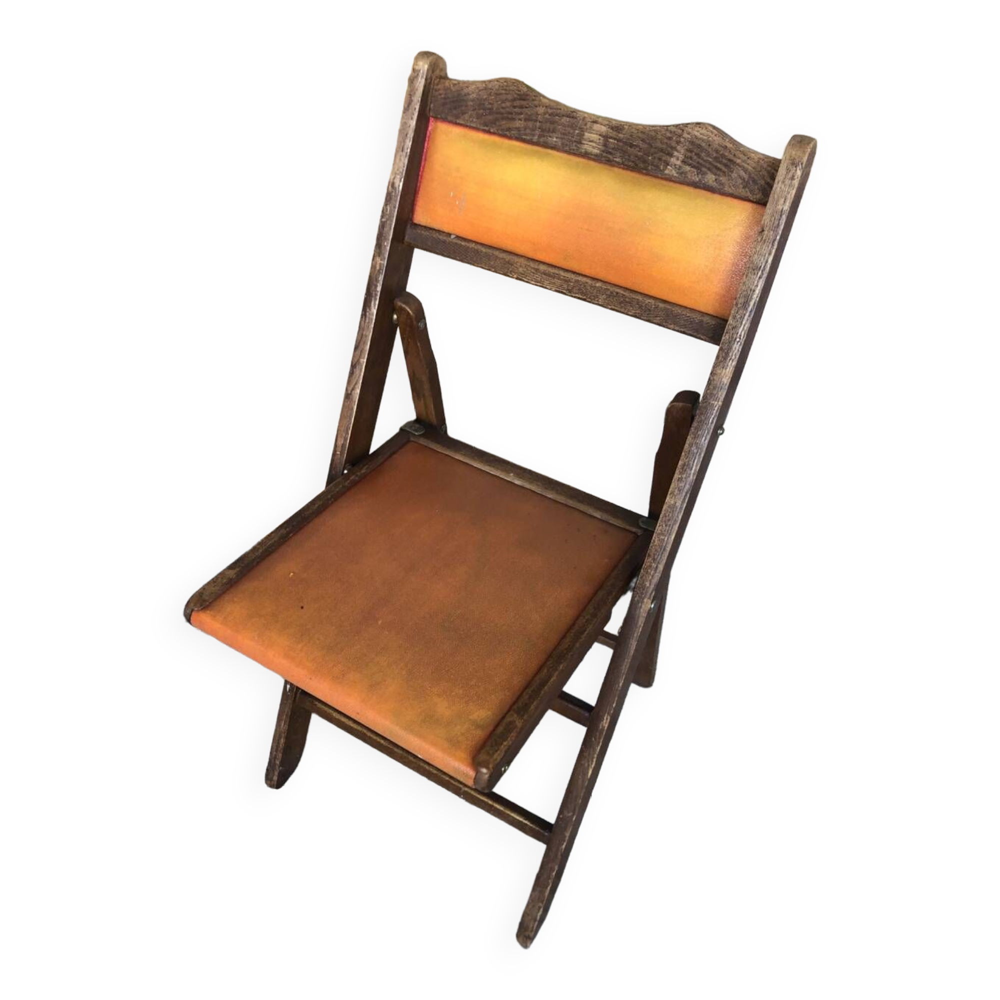 Vintage Wooden Folding Chair + Seat & Back Skai Orange