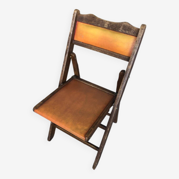 Vintage Wooden Folding Chair + Seat & Back Skai Orange