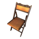 Chaise Pliante Bois + Assise & Dossier Skaï Orange Vintage