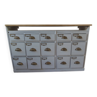 Vintage craft furniture with pearl gray patina, wooden top.