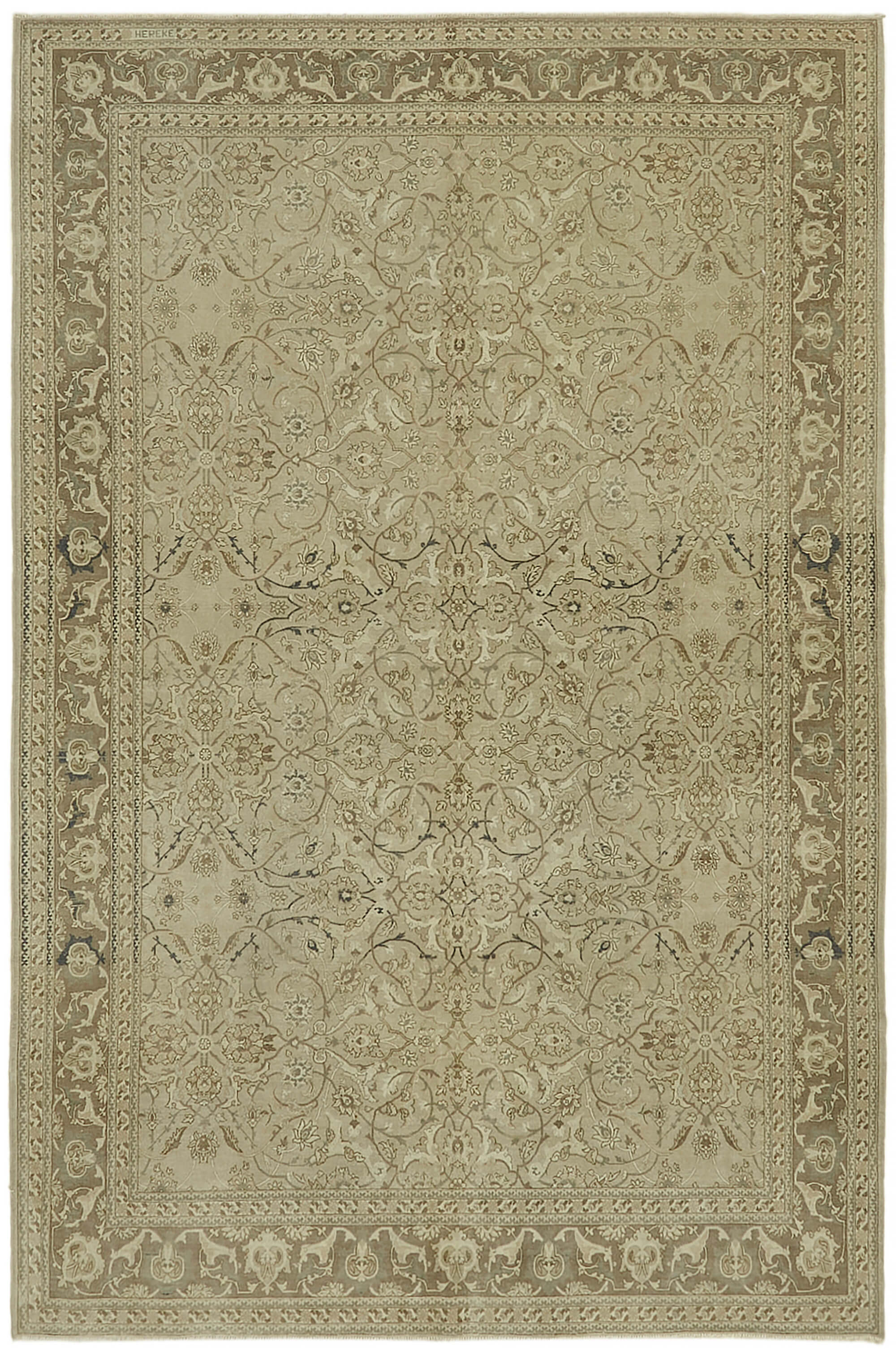 Hand-knotted persian  1970s 220 cm x 327 cm beige wool carpet