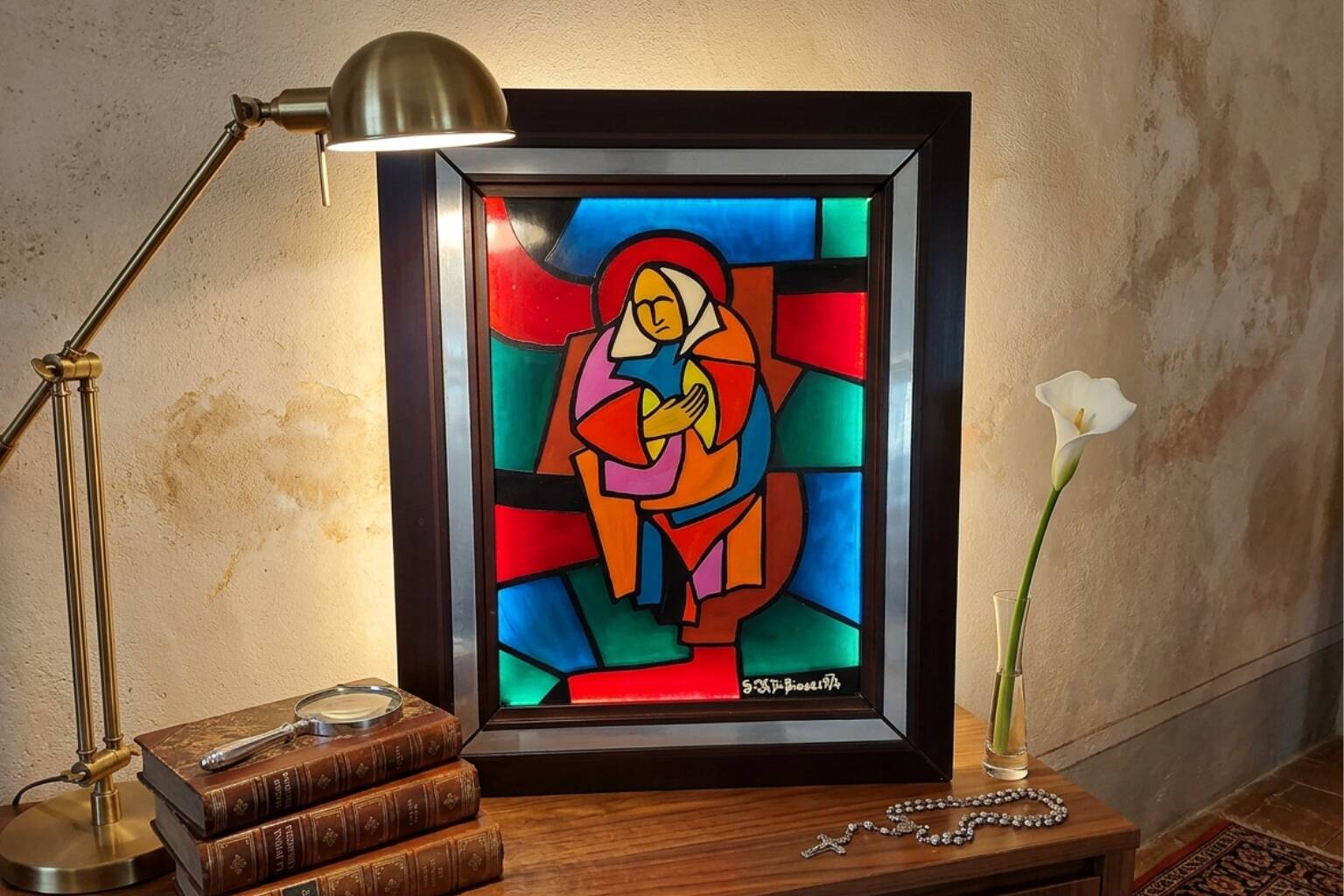 Opéra original "Madonna" – S.F. Di Biase, 1974 – Émail sur verre