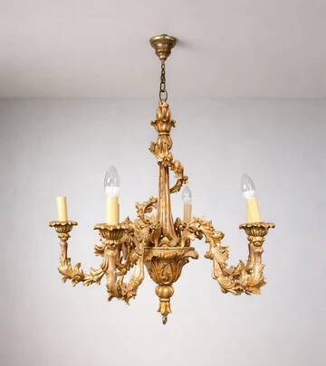 Giltwood five-arm chandelier, Central Europe, early 20th century