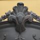 Bookcase black patina shell pediment 2 drawer doors