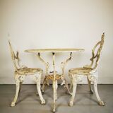 Vintage antique outdoor garden furniture cast metal table & 2 chairs