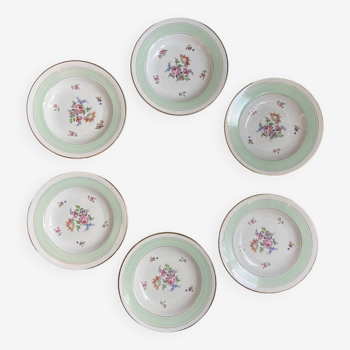 2 sets of 6 Amandinoise soup plates in mint color & floral decor, vintage