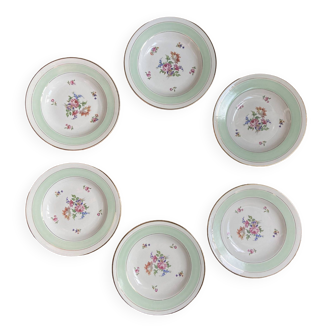 2 sets of 6 Amandinoise soup plates in mint color & floral decor, vintage