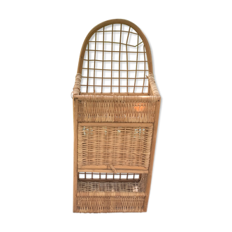 Vintage rattan and wicker wall shelf 1970