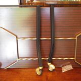 Lounge table, side table on wheels, formica top, gold and black metal