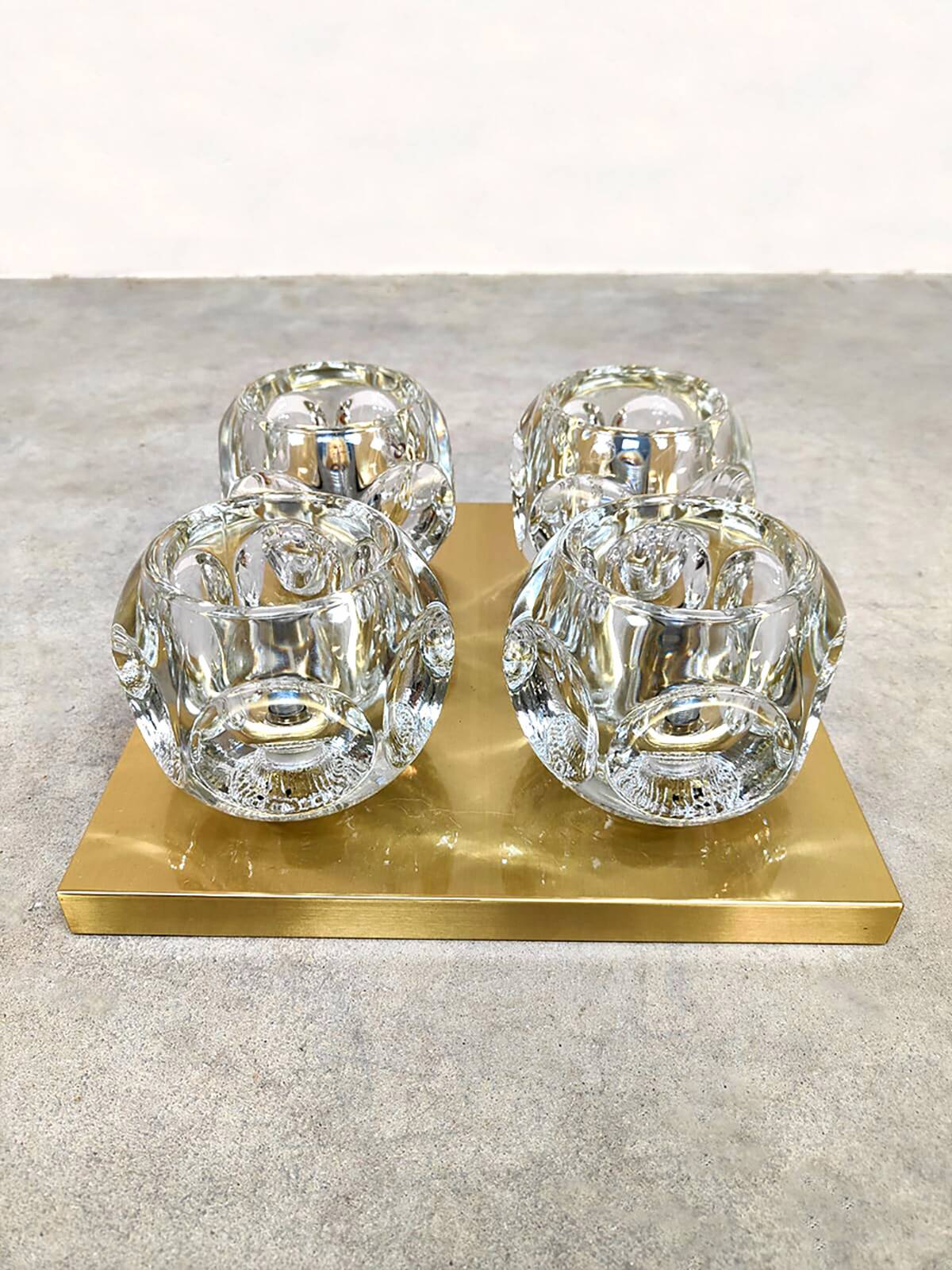 Vintage brass ceiling wall lamp Ice Cube Glass scones
