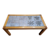 Jacques Blin coffee table in glazed ceramic, oak wood French Riviera 1960 Vintage